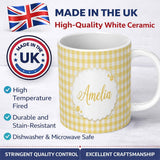 Personalized Custom Name Warm Yellow And White Gingham Check Seamless Pattern Classic Lovely 11oz Ceramic Coffee Tea Mug White Large Handle