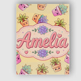 Personalised Name Cute Kawaii Succulent Custom  Modern Room Accent Elegant Feature Canvas Wall Art Print Decor Picture Ready to Hang