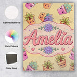 Personalised Name Cute Kawaii Succulent Custom  Modern Room Accent Elegant Feature Canvas Wall Art Print Decor Picture Ready to Hang