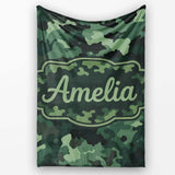 Deep Forest Green Camouflage Modern Seamless Pattern Lovely  Personalised Custom Name Super Soft Fleece Blanket Bed Sofa Throw