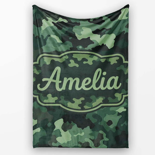 Deep Forest Green Camouflage Modern Seamless Pattern Lovely  Personalised Custom Name Super Soft Fleece Blanket Bed Sofa Throw