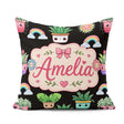 Custom Name Kawaii Plants Rainbows Sun Black Background Seamless Square Filled Cushion Throw Pillow Sofa Bed Home Decor Zip Washable UK Made