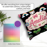 Custom Name Kawaii Plants Rainbows Sun Black Background Seamless Square Filled Cushion Throw Pillow Sofa Bed Home Decor Zip Washable UK Made