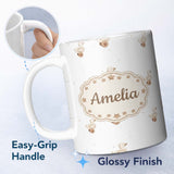 Personalized Custom Name Cute Wooden Duck Toy Seamless Pattern on Soft Neutral Background 11oz Ceramic Coffee Tea Mug White Large Handle