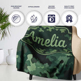 Deep Forest Green Camouflage Modern Seamless Pattern Lovely  Personalised Custom Name Super Soft Fleece Blanket Bed Sofa Throw