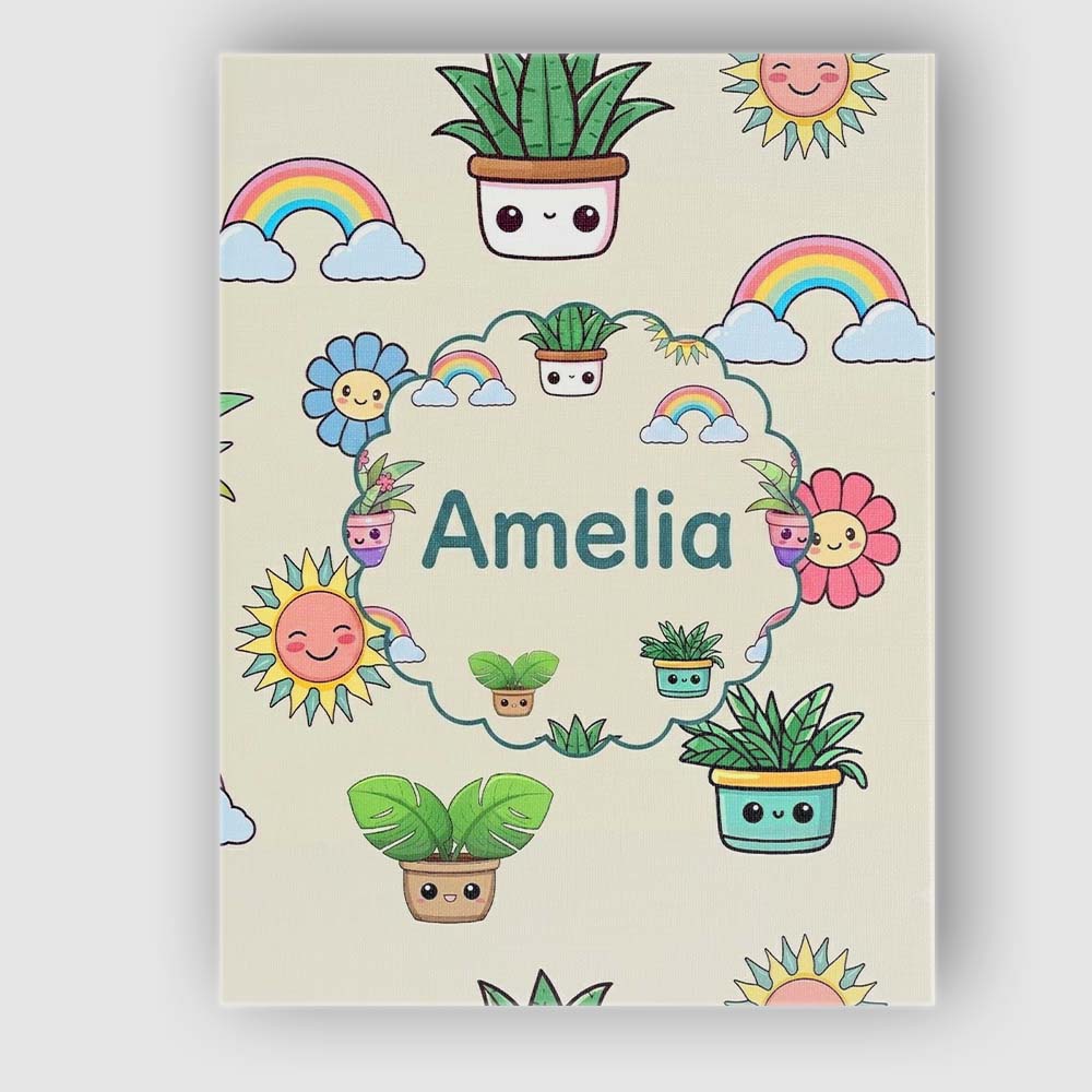 Personalised Name Cute Kawaii Plants Custom Premium Decorative Design Modern Room Accent Canvas Wall Art Print Decor Picture Ready to Hang