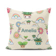 Custom Name Kawaii Plants Rainbows Sun Cream Background Seamless Square Filled Cushion Throw Pillow Sofa Bed Home Decor Zip Washable UK Made