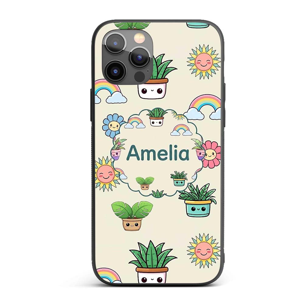 Cute Kawaii Plants Rainbows Smiling Sun Cream Custom Name Protective Phone Case Mobile Cover Durable Everyday Smartphone Shock Resistant
