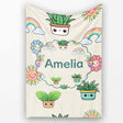 Cute Kawaii Plants Rainbows Smiling Sun Cream Background Seamless  Personalised Custom Name Super Soft Fleece Blanket Bed Sofa Throw