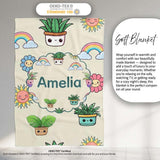 Cute Kawaii Plants Rainbows Smiling Sun Cream Background Seamless  Personalised Custom Name Super Soft Fleece Blanket Bed Sofa Throw