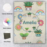 Personalised Name Cute Kawaii Plants Custom Premium Decorative Design Modern Room Accent Canvas Wall Art Print Decor Picture Ready to Hang