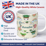Personalized Custom Name Cute Kawaii Plants Rainbows Smiling Sun Cream Background Seamless 11oz Ceramic Coffee Tea Mug White Large Handle