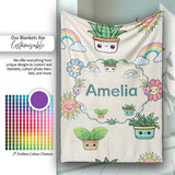 Cute Kawaii Plants Rainbows Smiling Sun Cream Background Seamless  Personalised Custom Name Super Soft Fleece Blanket Bed Sofa Throw