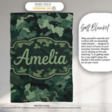 Deep Forest Green Camouflage Modern Seamless Pattern Lovely  Personalised Custom Name Super Soft Fleece Blanket Bed Sofa Throw