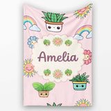 Cute Kawaii Plants Rainbows Smiling Sun Pink Background Seamless  Personalised Custom Name Super Soft Fleece Blanket Bed Sofa Throw