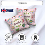 Custom Name Kawaii Rainbows Smiling Sun Pink Background Seamless Square Filled Cushion Throw Pillow Sofa Bed Home Decor Zip Washable UK Made