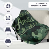 Deep Forest Green Camouflage Modern Seamless Pattern Lovely  Personalised Custom Name Super Soft Fleece Blanket Bed Sofa Throw