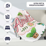 Cute Kawaii Plants Rainbows Smiling Sun Light Grey Background  Personalised Custom Name Super Soft Fleece Blanket Bed Sofa Throw