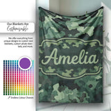 Deep Forest Green Camouflage Modern Seamless Pattern Lovely  Personalised Custom Name Super Soft Fleece Blanket Bed Sofa Throw