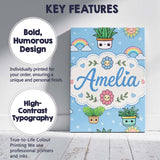 Personalised Name Cute Kawaii Plants Custom Premium Decorative Design Modern Room Accent Canvas Wall Art Print Decor Picture Ready to Hang