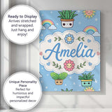 Personalised Name Cute Kawaii Plants Custom Premium Decorative Design Modern Room Accent Canvas Wall Art Print Decor Picture Ready to Hang