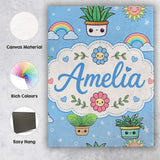 Personalised Name Cute Kawaii Plants Custom Premium Decorative Design Modern Room Accent Canvas Wall Art Print Decor Picture Ready to Hang