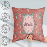 Custom Name Kawaii Plants Rainbows Sun Peach Background Seamless Square Filled Cushion Throw Pillow Sofa Bed Home Decor Zip Washable UK Made