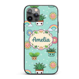 Cute Kawaii Plants Rainbows Smiling Sun Mint Custom Name Protective Phone Case Mobile Cover Durable Everyday Smartphone Shock Resistant