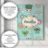 Personalised Name Cute Kawaii Plants Custom Premium Decorative Design Modern Room Accent Canvas Wall Art Print Decor Picture Ready to Hang