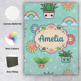 Personalised Name Cute Kawaii Plants Custom Premium Decorative Design Modern Room Accent Canvas Wall Art Print Decor Picture Ready to Hang