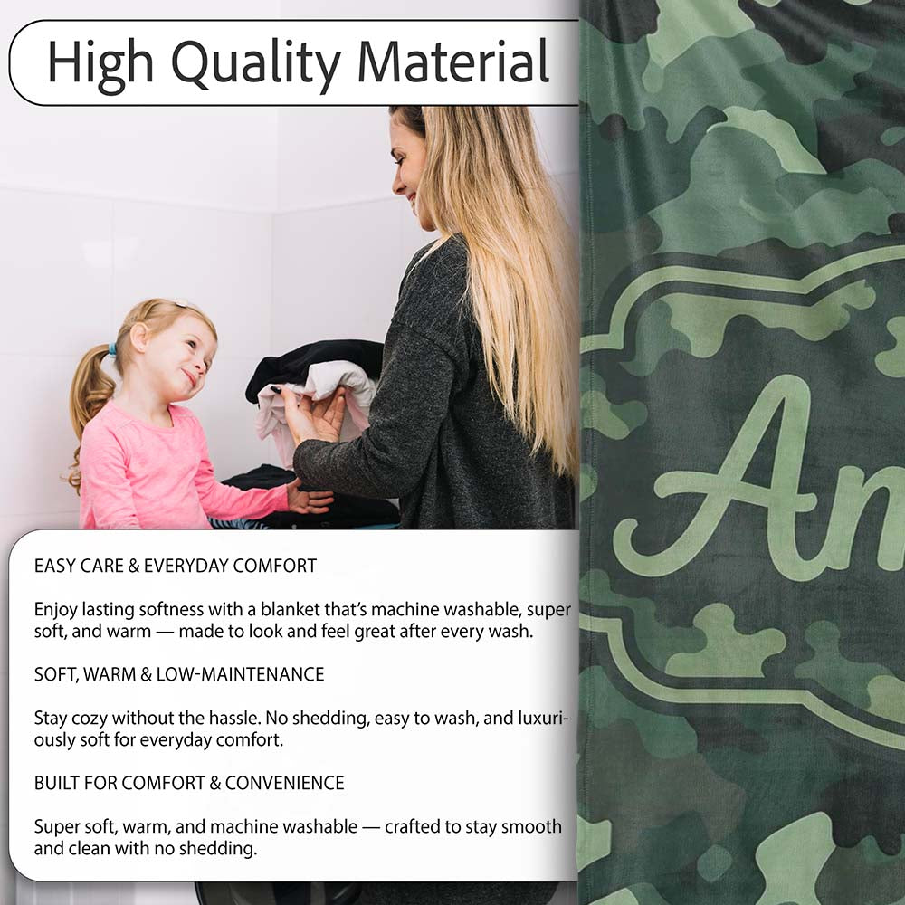 Deep Forest Green Camouflage Modern Seamless Pattern Lovely  Personalised Custom Name Super Soft Fleece Blanket Bed Sofa Throw