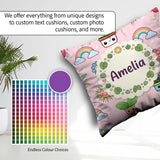 Custom Name Cute Kawaii Plants Rainbows Sun Soft Pink Background Square Filled Cushion Throw Pillow Sofa Bed Home Decor Zip Washable UK Made