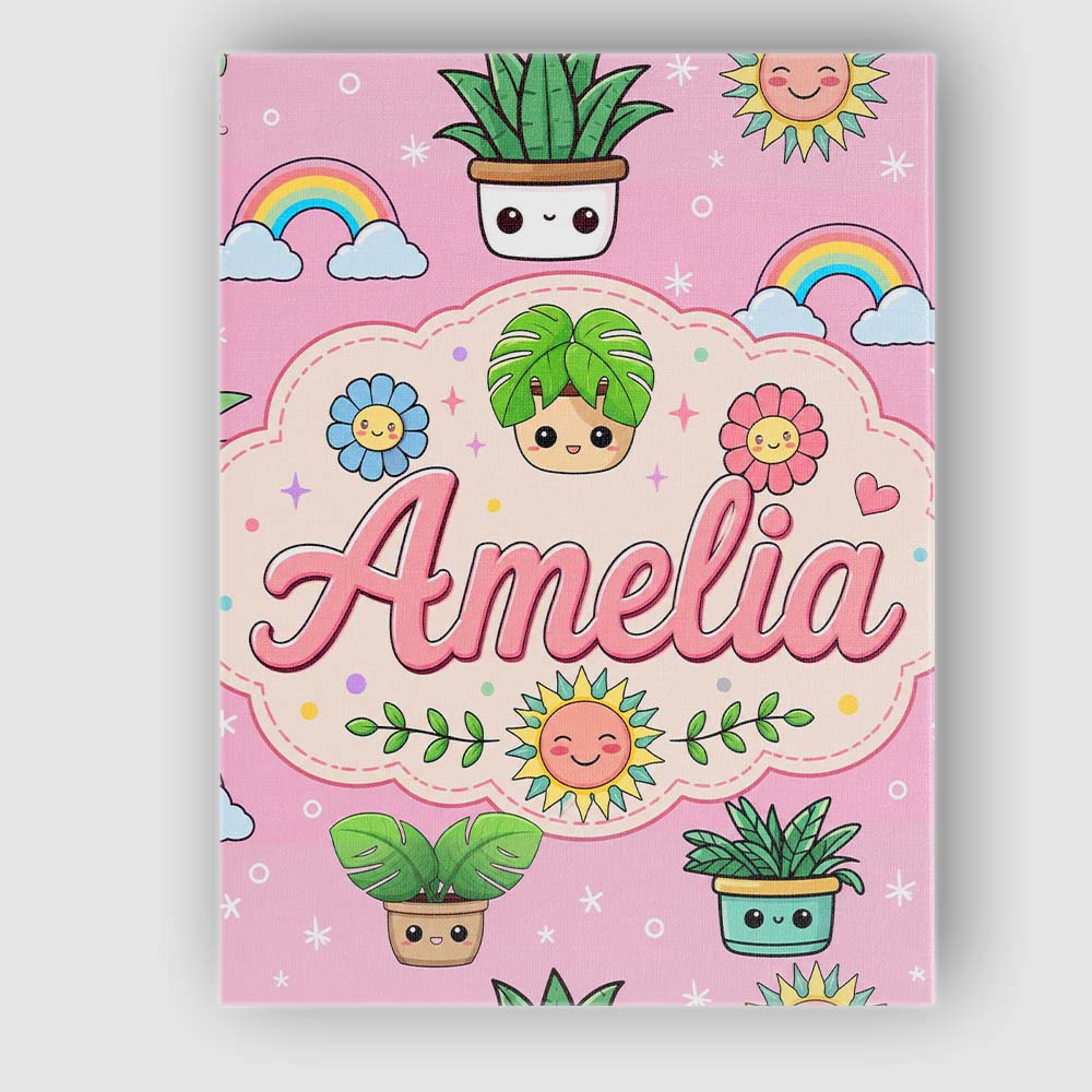 Personalised Name Cute Kawaii Plants Custom Premium Decorative Design Modern Room Accent Canvas Wall Art Print Decor Picture Ready to Hang