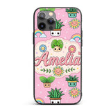 Cute Kawaii Plants Rainbows Smiling Sun Pink Custom Name Protective Phone Case Mobile Cover Durable Everyday Smartphone Shock Resistant