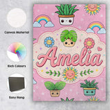 Personalised Name Cute Kawaii Plants Custom Premium Decorative Design Modern Room Accent Canvas Wall Art Print Decor Picture Ready to Hang