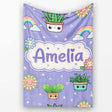 Cute Kawaii Plants Rainbows Smiling Sun Purple Background Seamless  Personalised Custom Name Super Soft Fleece Blanket Bed Sofa Throw