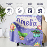 Cute Kawaii Plants Rainbows Smiling Sun Purple Background Seamless  Personalised Custom Name Super Soft Fleece Blanket Bed Sofa Throw