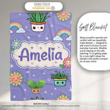 Cute Kawaii Plants Rainbows Smiling Sun Purple Background Seamless  Personalised Custom Name Super Soft Fleece Blanket Bed Sofa Throw