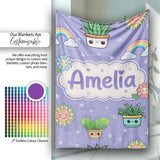 Cute Kawaii Plants Rainbows Smiling Sun Purple Background Seamless  Personalised Custom Name Super Soft Fleece Blanket Bed Sofa Throw