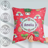 Custom Name Cute Kawaii Plants Rainbows Smiling Sun Red Seamless Square Filled Cushion Throw Pillow Sofa Bed Home Decor Zip Washable UK Made