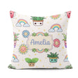 Custom Name Kawaii Rainbows Smiling Sun Grey Background Seamless Square Filled Cushion Throw Pillow Sofa Bed Home Decor Zip Washable UK Made