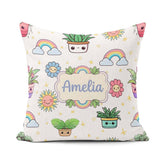 Custom Name Kawaii Rainbows Smiling Sun Grey Background Seamless Square Filled Cushion Throw Pillow Sofa Bed Home Decor Zip Washable UK Made