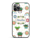 Cute Kawaii Plants Rainbows Smiling Sun Grey Custom Name Protective Phone Case Mobile Cover Durable Everyday Smartphone Shock Resistant