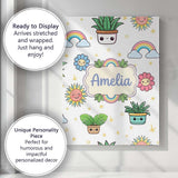 Personalised Name Cute Kawaii Plants Custom Premium Decorative Design Modern Room Accent Canvas Wall Art Print Decor Picture Ready to Hang