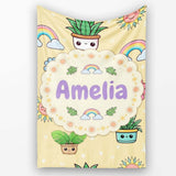 Cute Kawaii Plants Rainbows Smiling Sun Yellow Background Seamless  Personalised Custom Name Super Soft Fleece Blanket Bed Sofa Throw