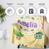 Cute Kawaii Plants Rainbows Smiling Sun Yellow Background Seamless  Personalised Custom Name Super Soft Fleece Blanket Bed Sofa Throw