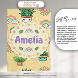 Cute Kawaii Plants Rainbows Smiling Sun Yellow Background Seamless  Personalised Custom Name Super Soft Fleece Blanket Bed Sofa Throw