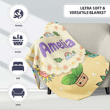 Cute Kawaii Plants Rainbows Smiling Sun Yellow Background Seamless  Personalised Custom Name Super Soft Fleece Blanket Bed Sofa Throw