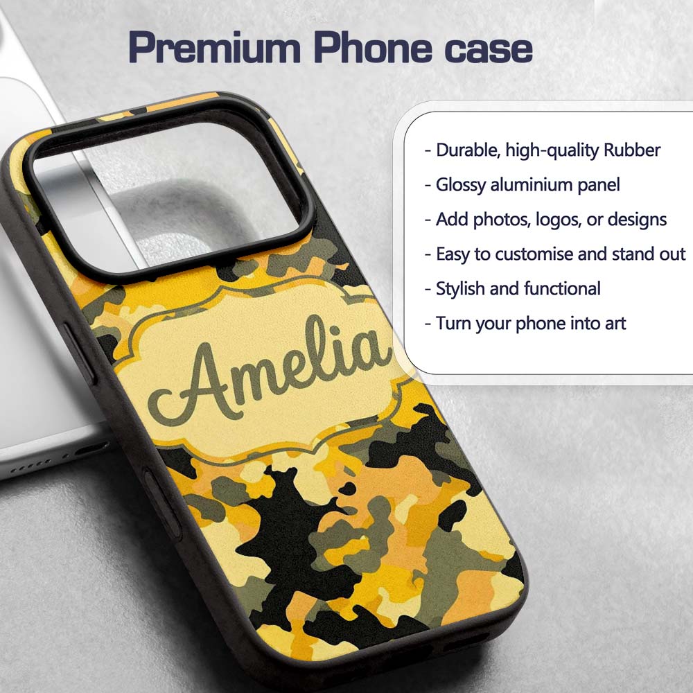 Yellow Desert Camouflage Abstract Printed Design Custom Name Protective Phone Case Mobile Cover Durable Everyday Smartphone Shock Resistant