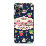 Cute Kawaii Garden Tools Bees Flowers Plants Navy Custom Name Protective Phone Case Mobile Cover Durable Everyday Smartphone Shock Resistant